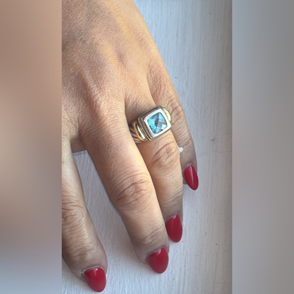 David Yurman 14k Gold & Sterling Silver Ring with Blue Topaz - Picture 3 of 16